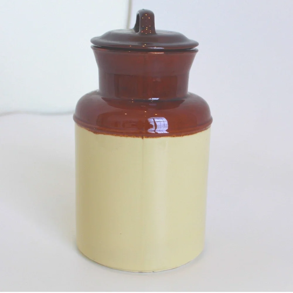 McCoy 253 Harvest Fruit Ceramic Canister with Lid Brown Cream Vintage USA